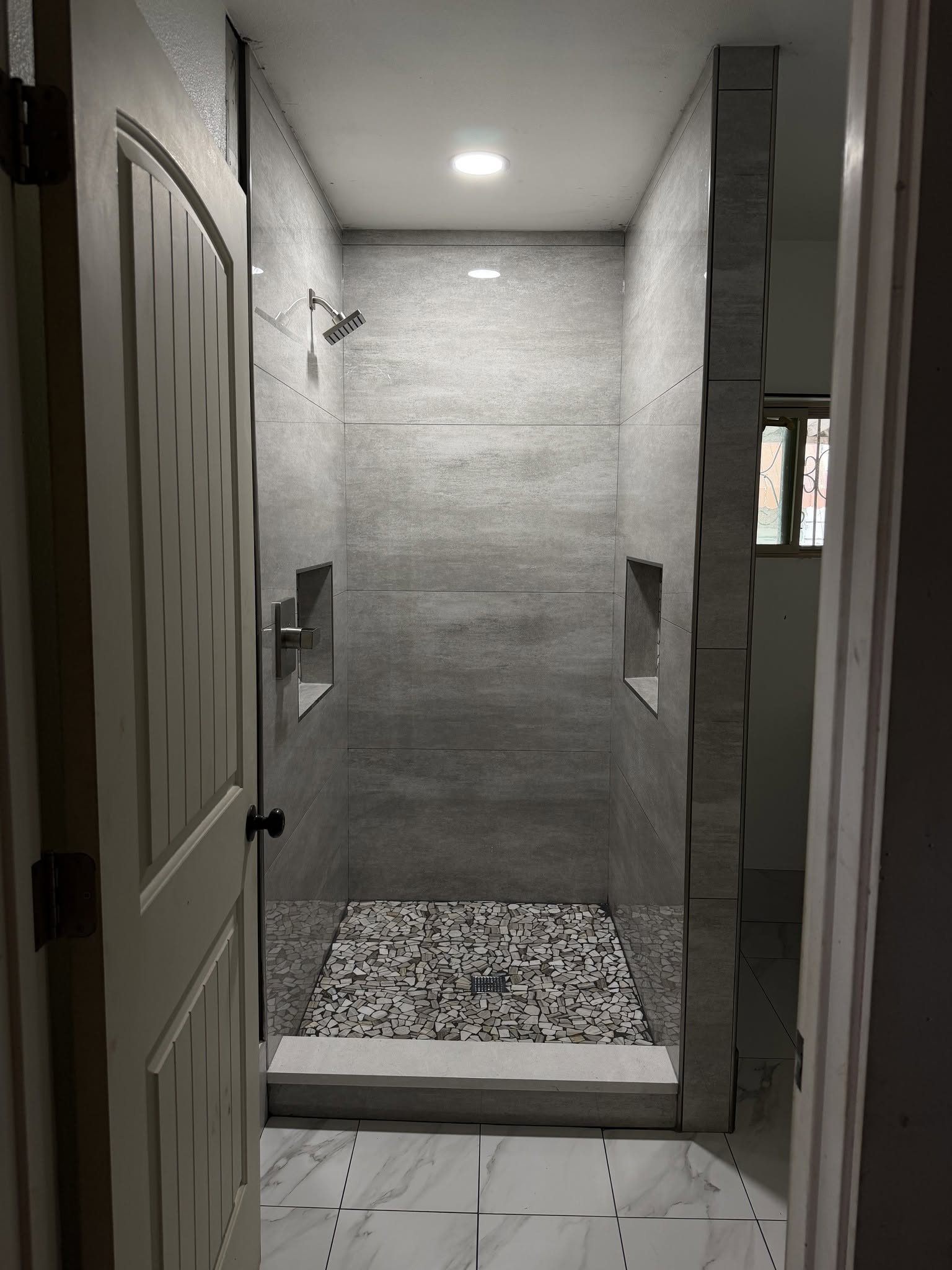 Walk In Shower Grey Tile